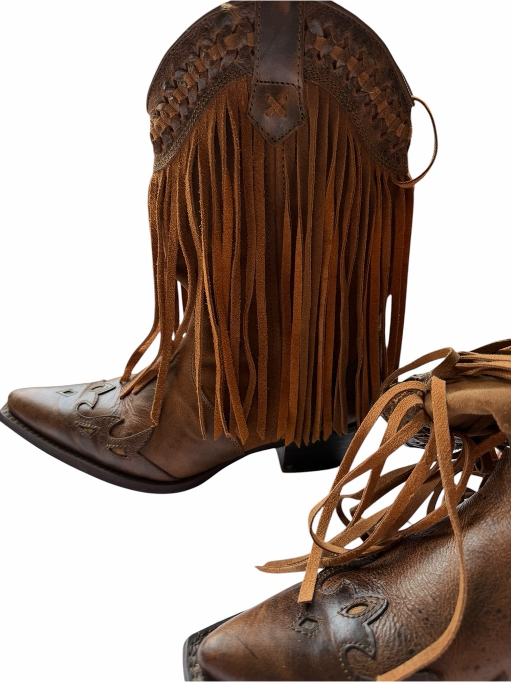 Fringed Brown Leather Western Ankle Boots size 8.5 - Picture 10 of 11